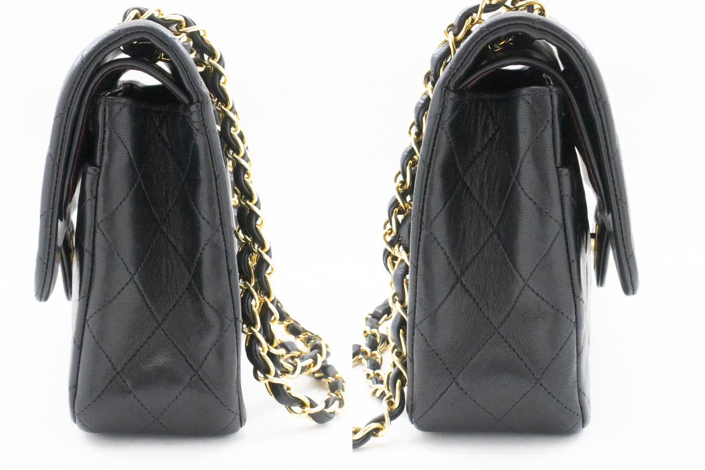 CHANEL Classic Double Flap 10" Chain Shoulder Bag Black Lambskin am3 hannari-shop