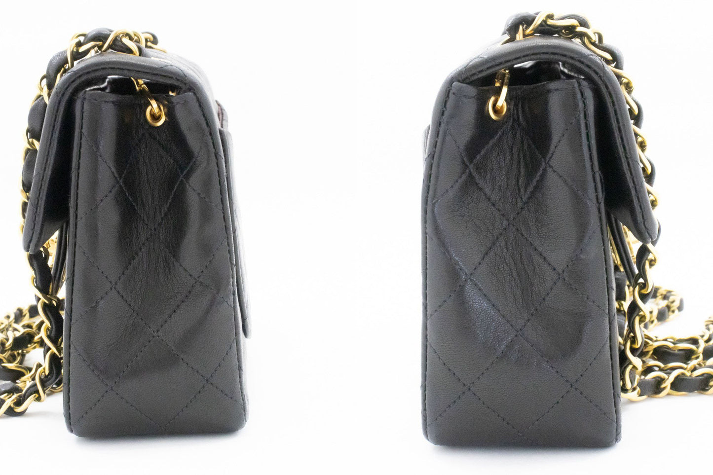 CHANEL Mini Square Small Chain Shoulder Bag Crossbody Black Lamb af1 hannari-shop