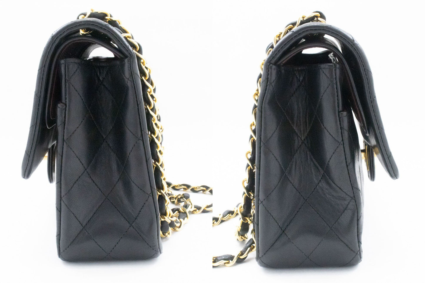 CHANEL Classic Double Flap 10" Chain Shoulder Bag Black Lambskin ag5 hannari-shop