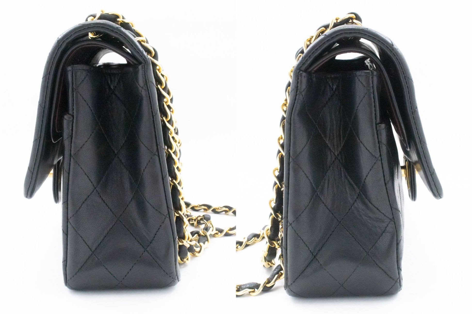 CHANEL Classic Double Flap 10" Chain Shoulder Bag Black Lambskin ag5 hannari-shop