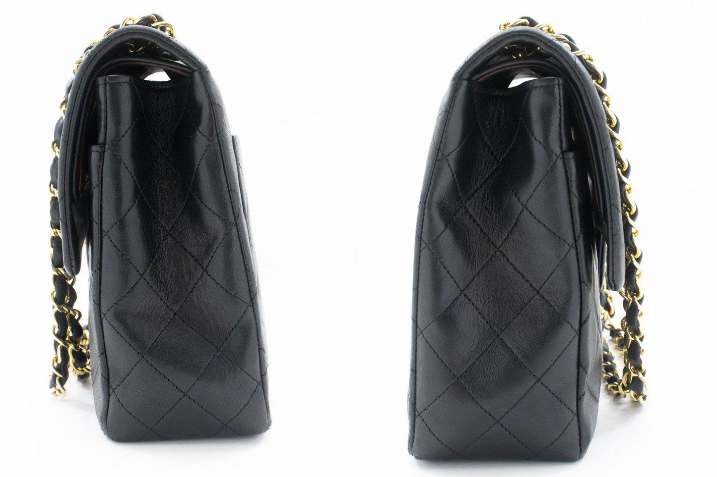 CHANEL Classic Double Flap 10" Chain Shoulder Bag Black Lambskin ad8 hannari-shop