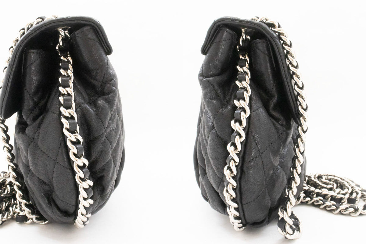 CHANEL Chain Around Shoulder Bag Crossbody Black Calfskin Leather ap9 — side hannari-shop