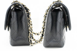 CHANEL Grained Calfskin Double Flap 9" Chain Shoulder Bag Black n49 hannari-shop