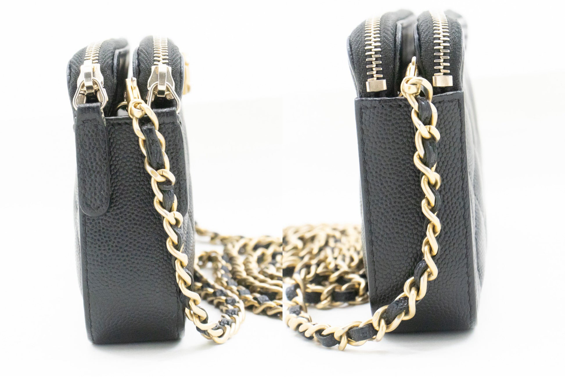 CHANEL Boy Black Caviar Wallet On Chain WOC Double Zip Shoulder n35 hannari-shop