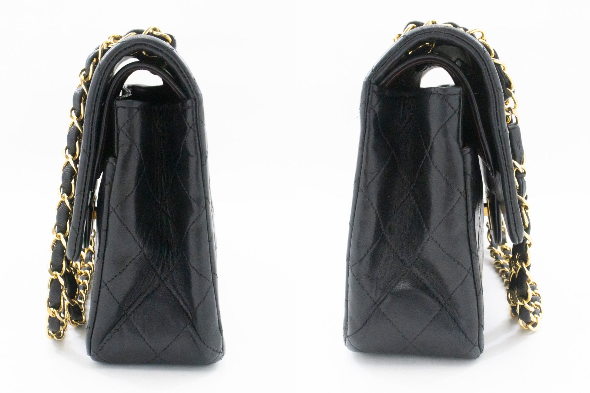 CHANEL Classic Double Flap 10" Chain Shoulder Bag Black Lambskin am2 hannari-shop