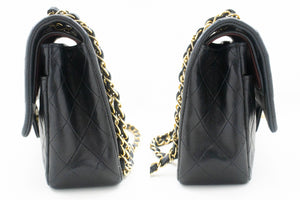 CHANEL Classic Double Flap 10" Chain Shoulder Bag Black Lambskin p21 hannari-shop