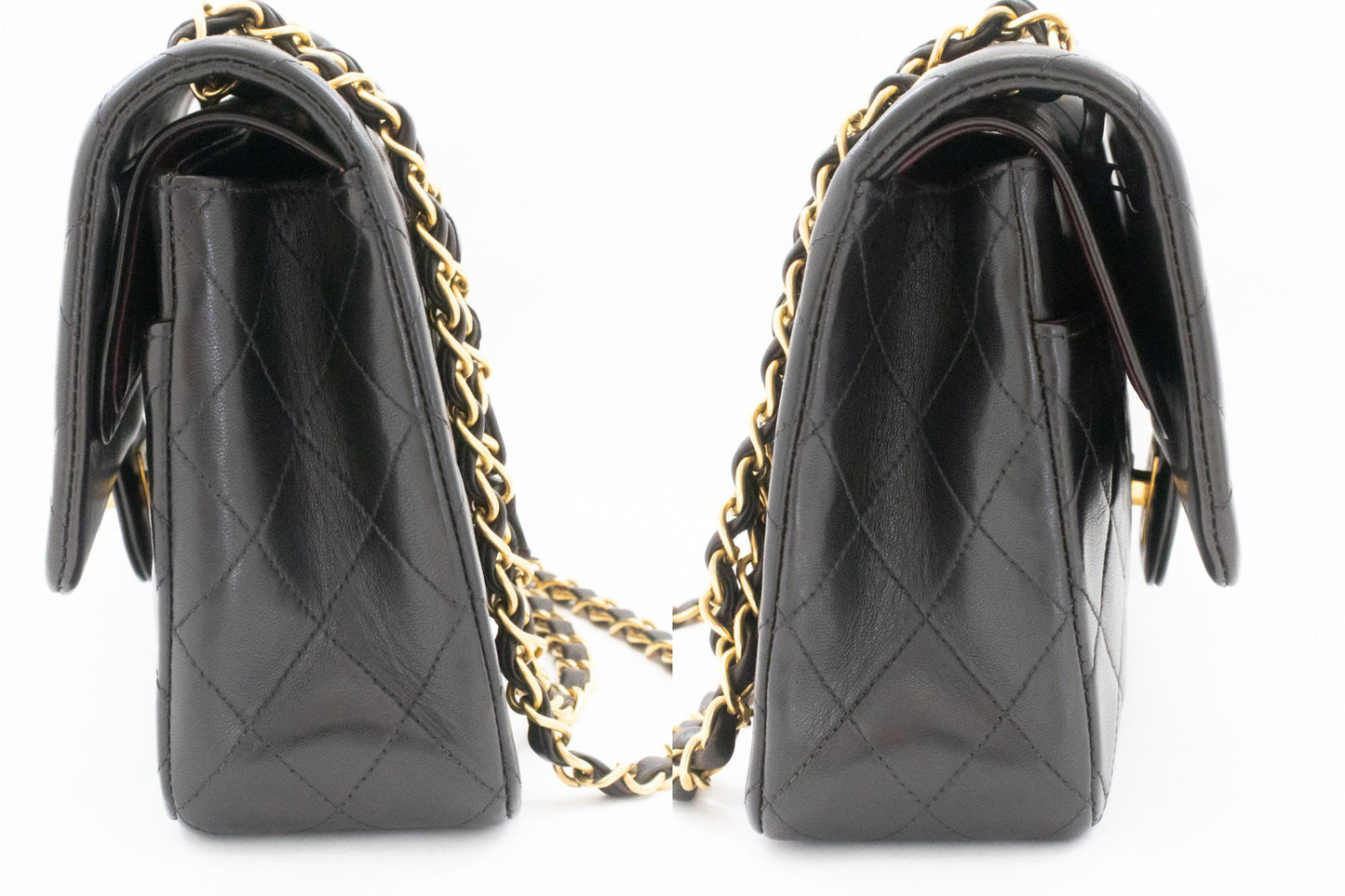 CHANEL Classic Double Flap 10" Chain Shoulder Bag Black Lambskin ak4 hannari-shop