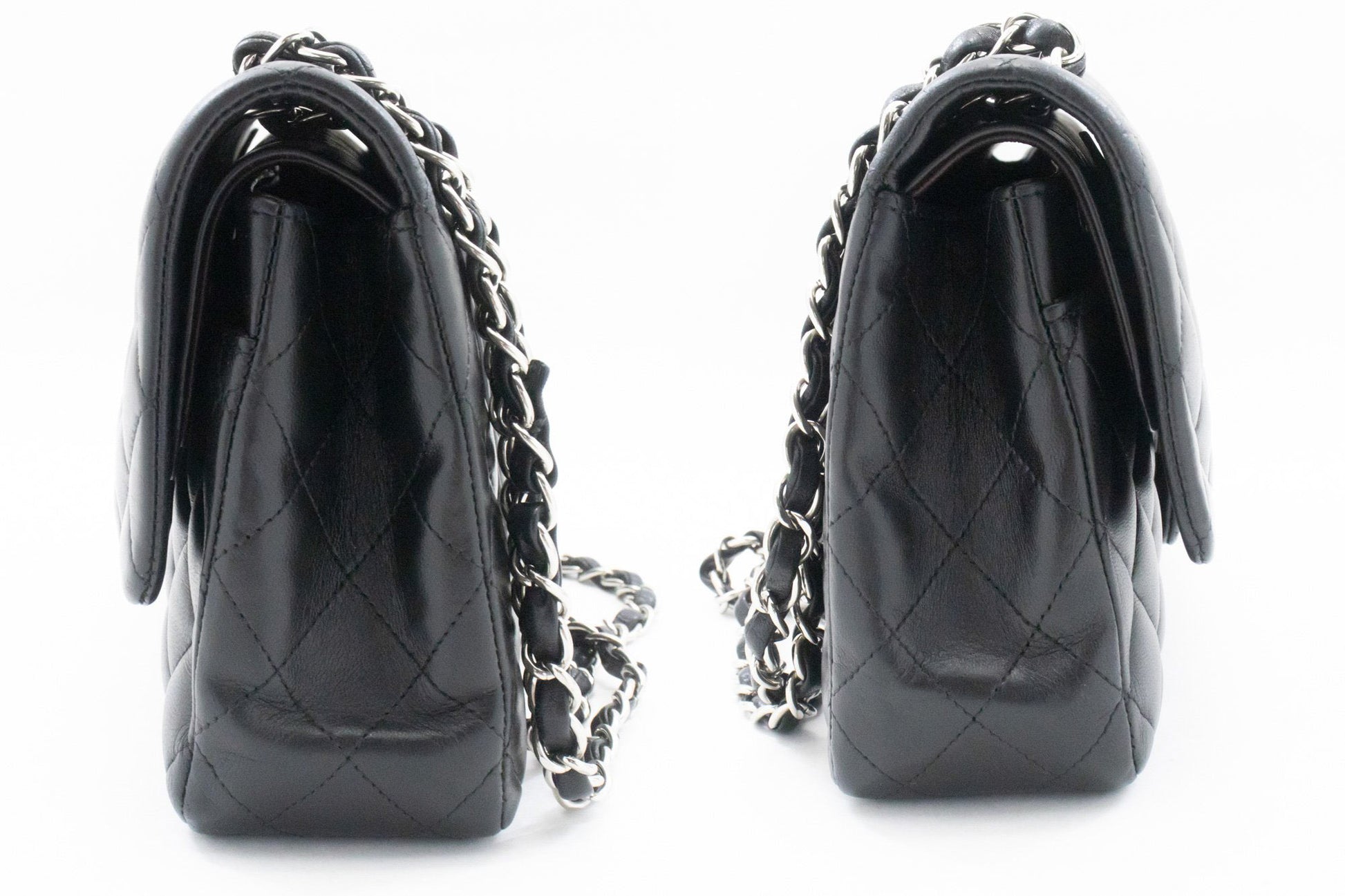CHANEL Classic Double Flap 10" Chain Shoulder Bag Black Lambskin am5 hannari-shop