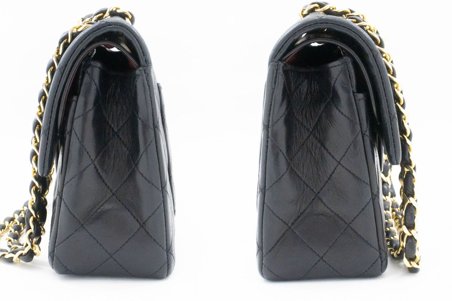 CHANEL Classic Double Flap 9" Chain Shoulder Bag Black Lambskin p46 hannari-shop