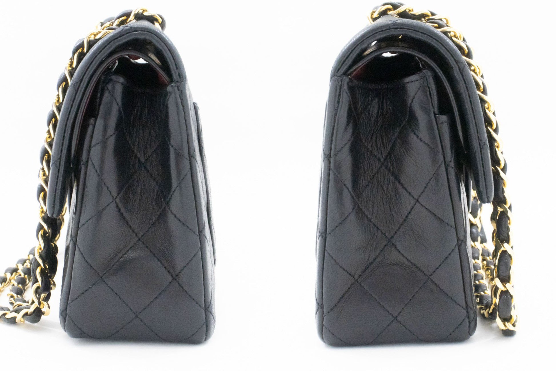 CHANEL Classic Double Flap 9" Chain Shoulder Bag Black Lambskin p46 hannari-shop