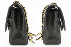 CHANEL Classic Double Flap 10" Chain Shoulder Bag Black Lambskin p77 hannari-shop