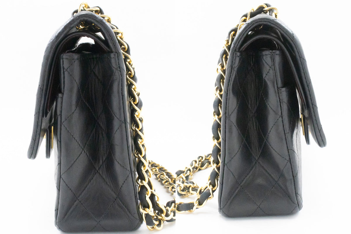 CHANEL Classic Double Flap 10" Chain Shoulder Bag Black Lambskin ak8 hannari-shop