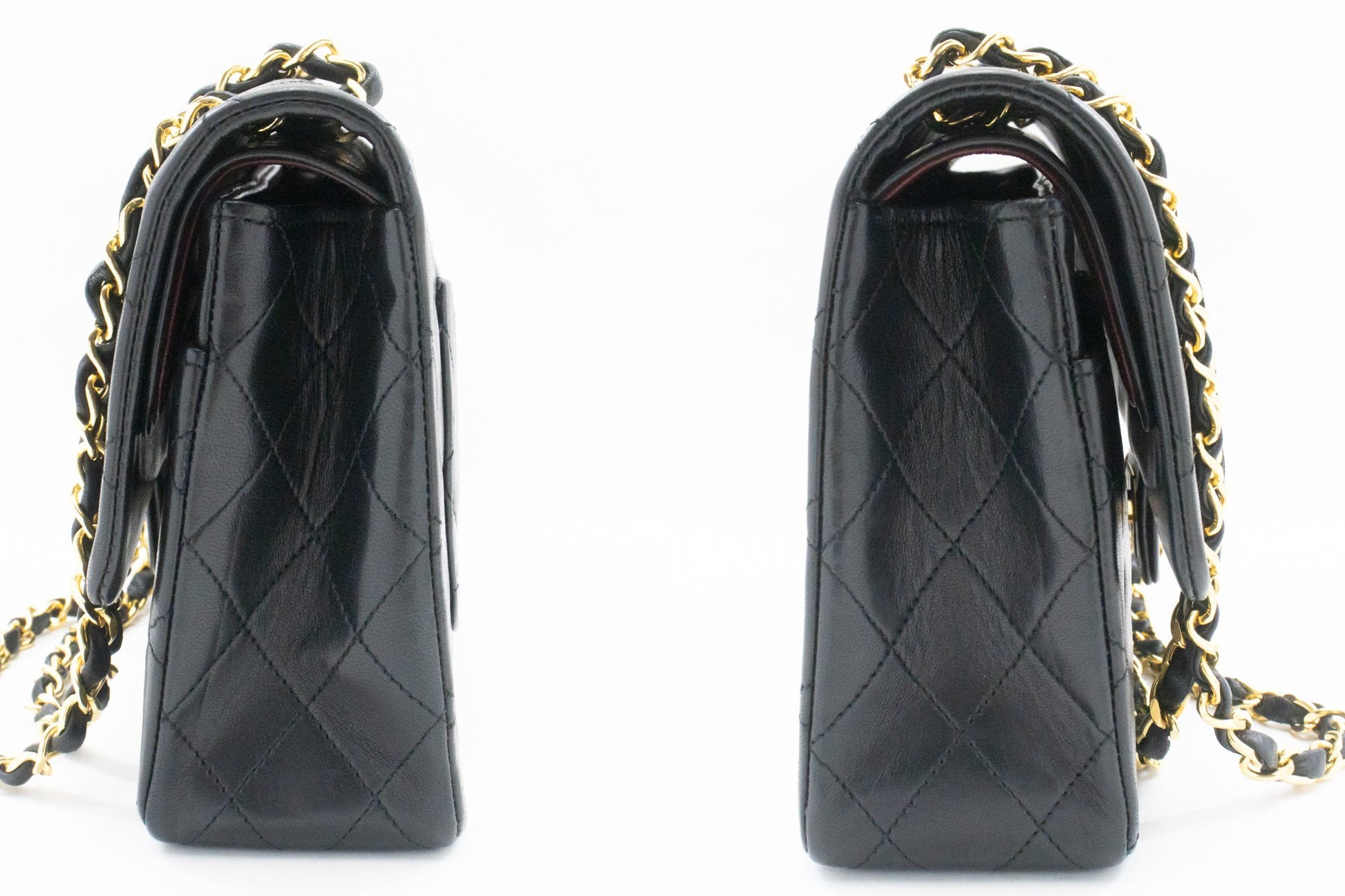 CHANEL Classic Double Flap 10" Chain Shoulder Bag Black Lambskin ak9 hannari-shop