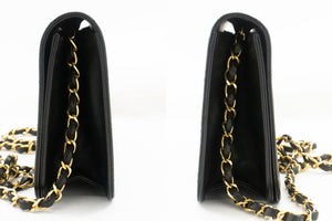 CHANEL Full Flap Chain Shoulder Bag Clutch Black Quilted Lambskin p74 hannari-shop