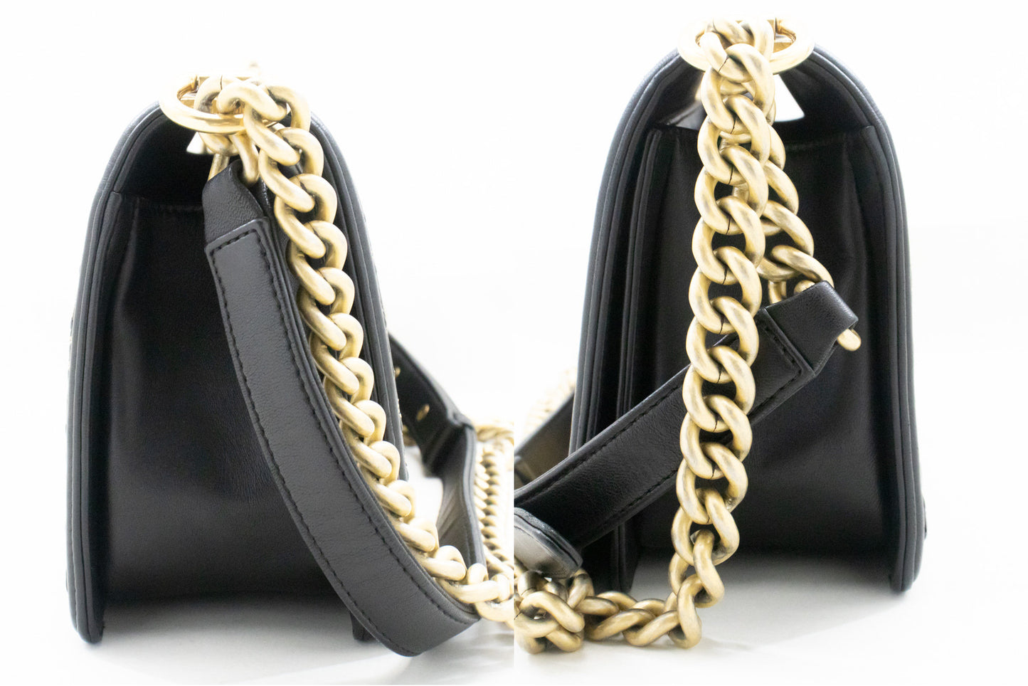 CHANEL Boy Chain Shoulder Bag Black Quilted Flap Lambskin Leather n46 hannari-shop