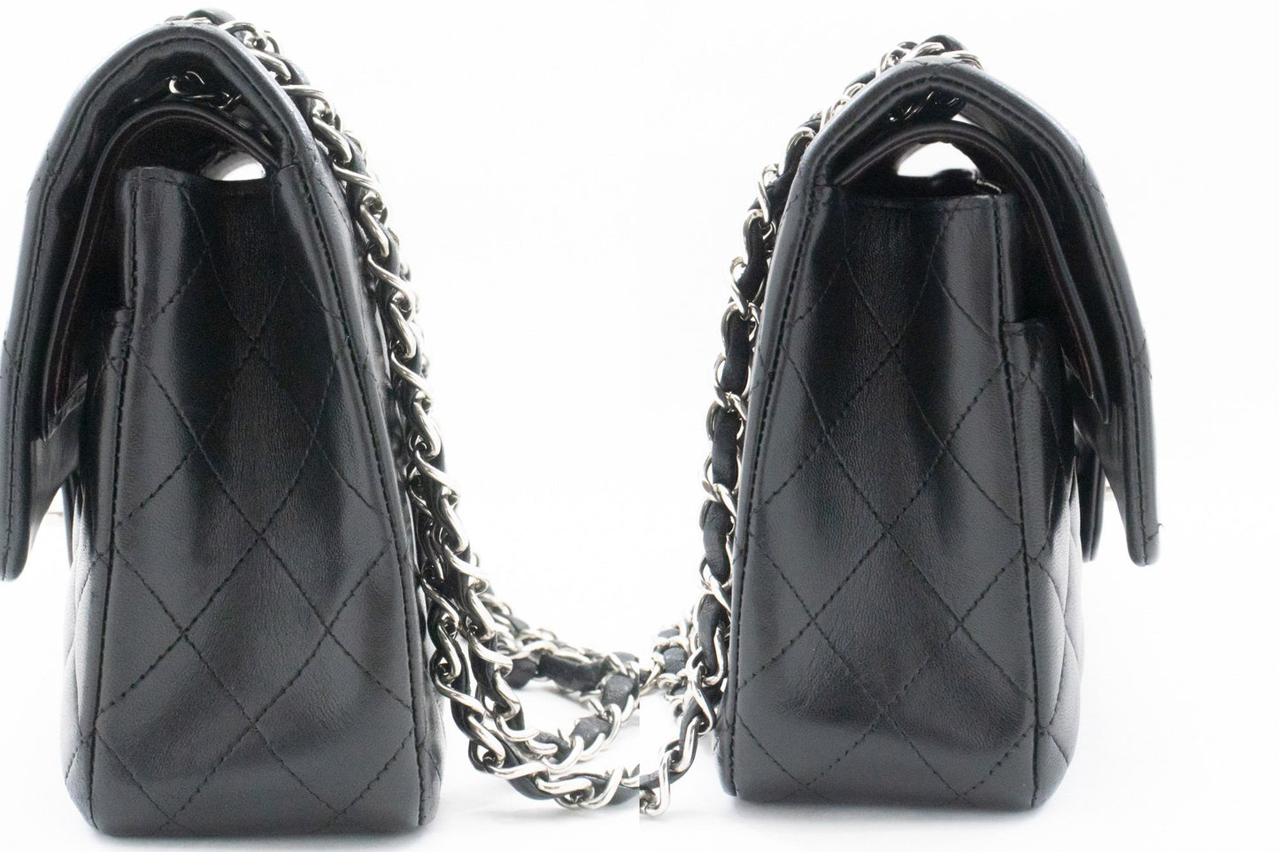 CHANEL Classic Double Flap 10" Chain Shoulder Bag Black Lambskin am6 hannari-shop