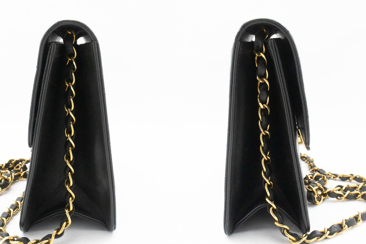 CHANEL Small Chain Shoulder Bag Clutch Black Quilted Flap Lambskin ao7 — side hannari-shop