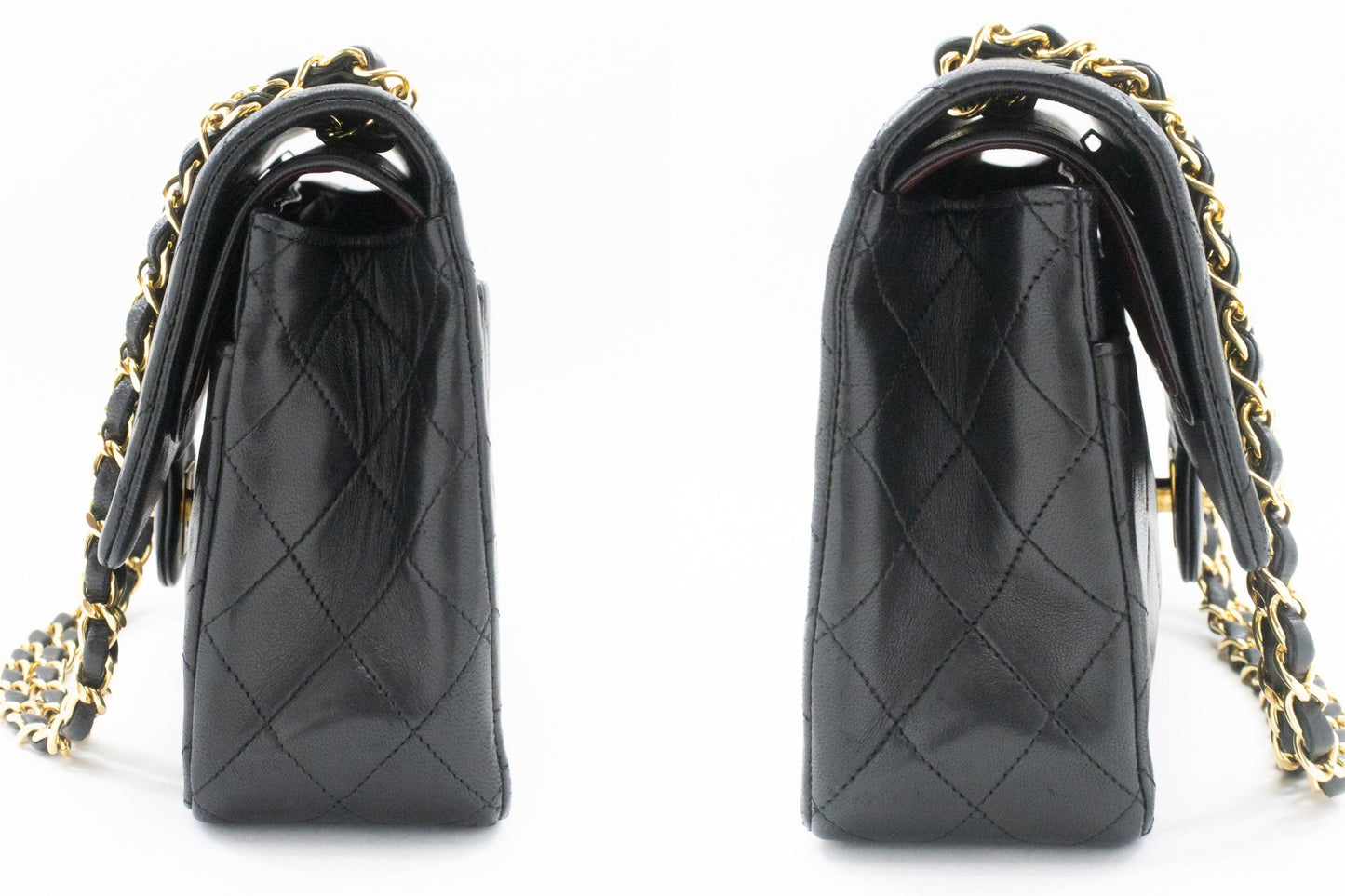 CHANEL Classic Double Flap 10" Chain Shoulder Bag Black Lambskin ak7 hannari-shop