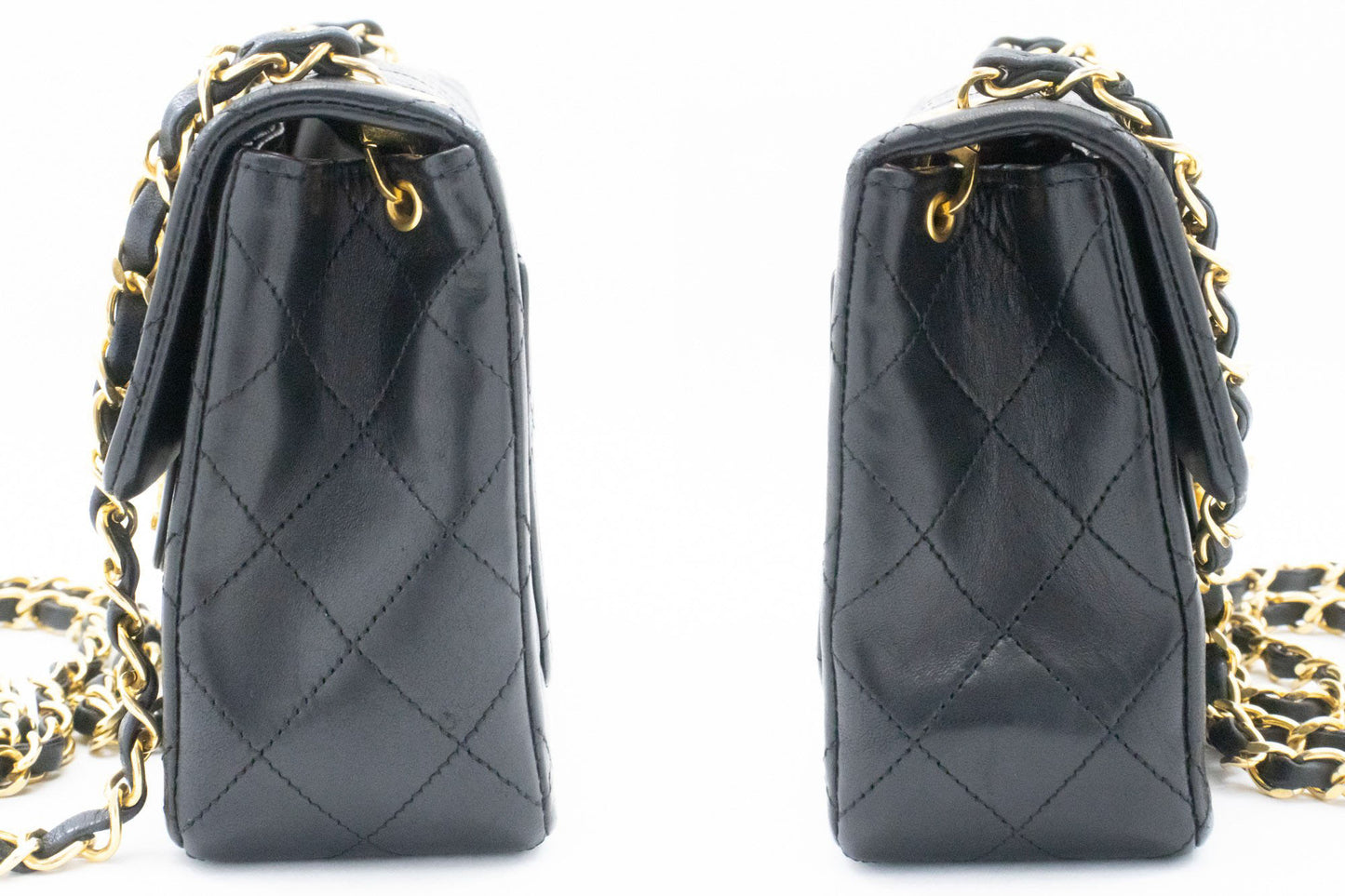 CHANEL Mini Square Small Chain Shoulder Bag Crossbody Black Lamb ag9 hannari-shop
