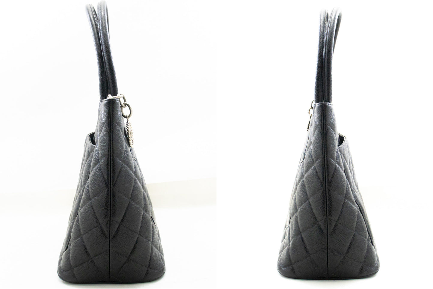 CHANEL Silver Medallion Caviar Shoulder Bag Shopping Tote Black SV n42 hannari-shop