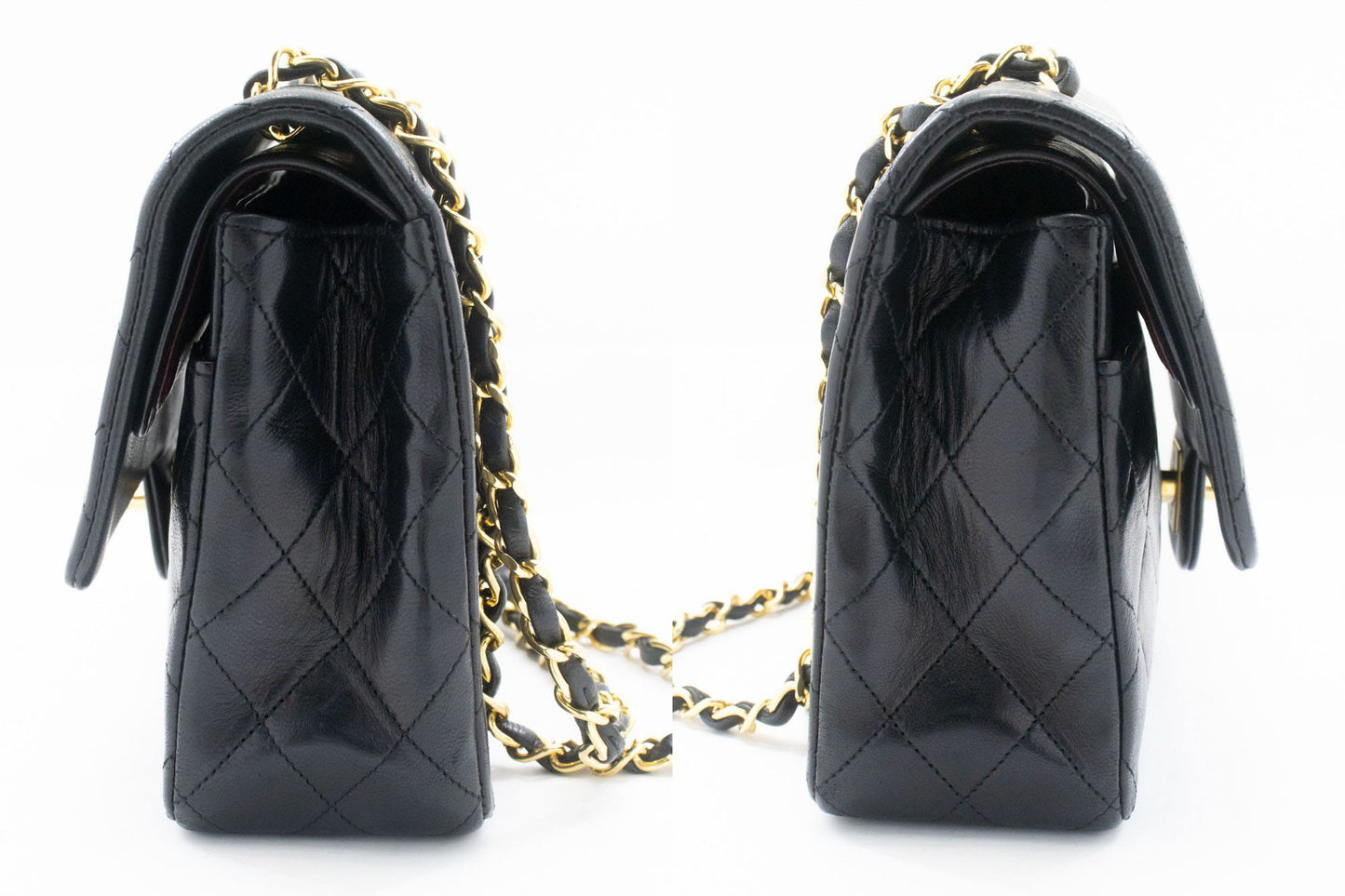 CHANEL Classic Double Flap 10" Chain Shoulder Bag Black Lambskin ac9 hannari-shop
