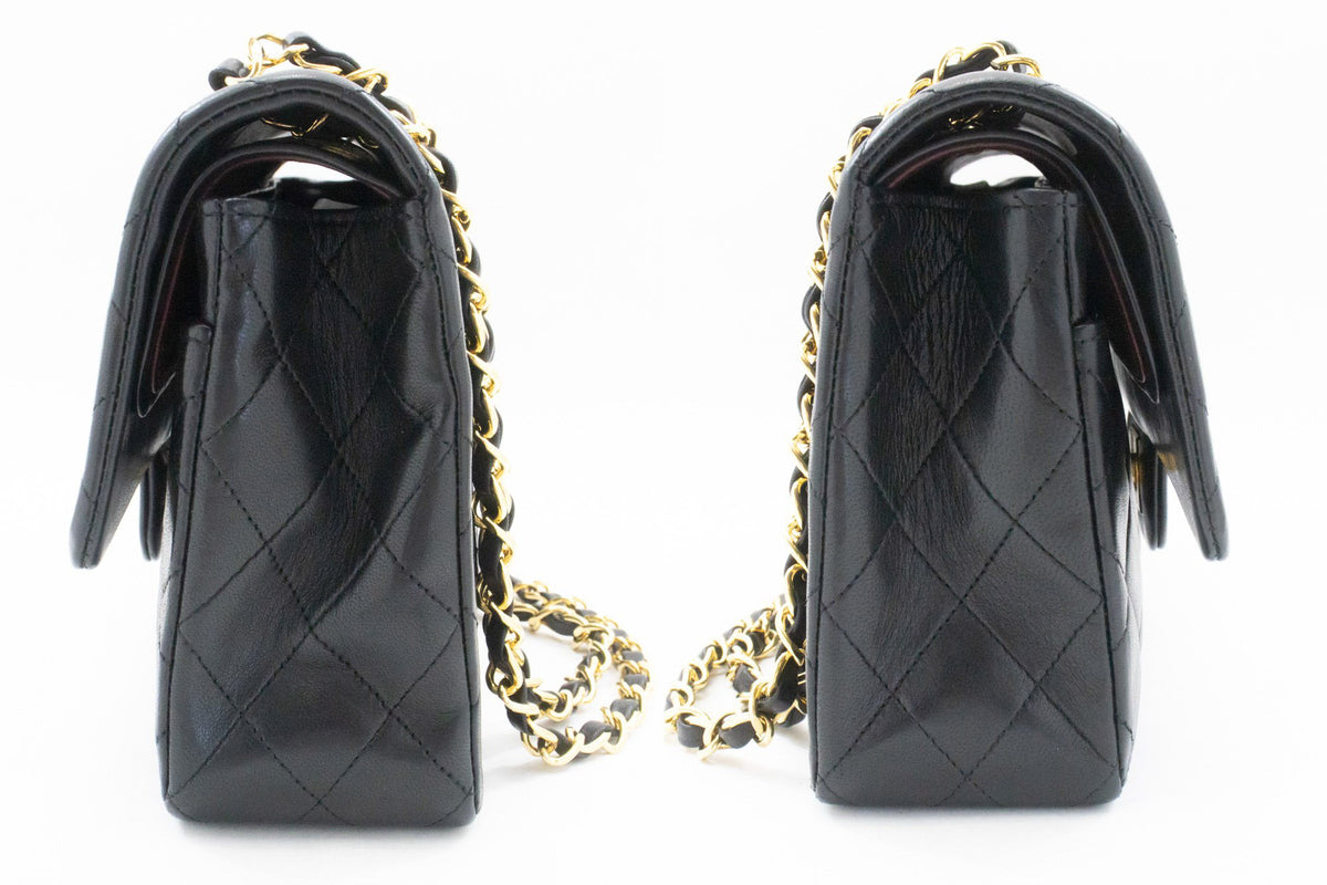 CHANEL Classic Double Flap 10" Chain Shoulder Bag Black Lambskin ap6 — side hannari-shop