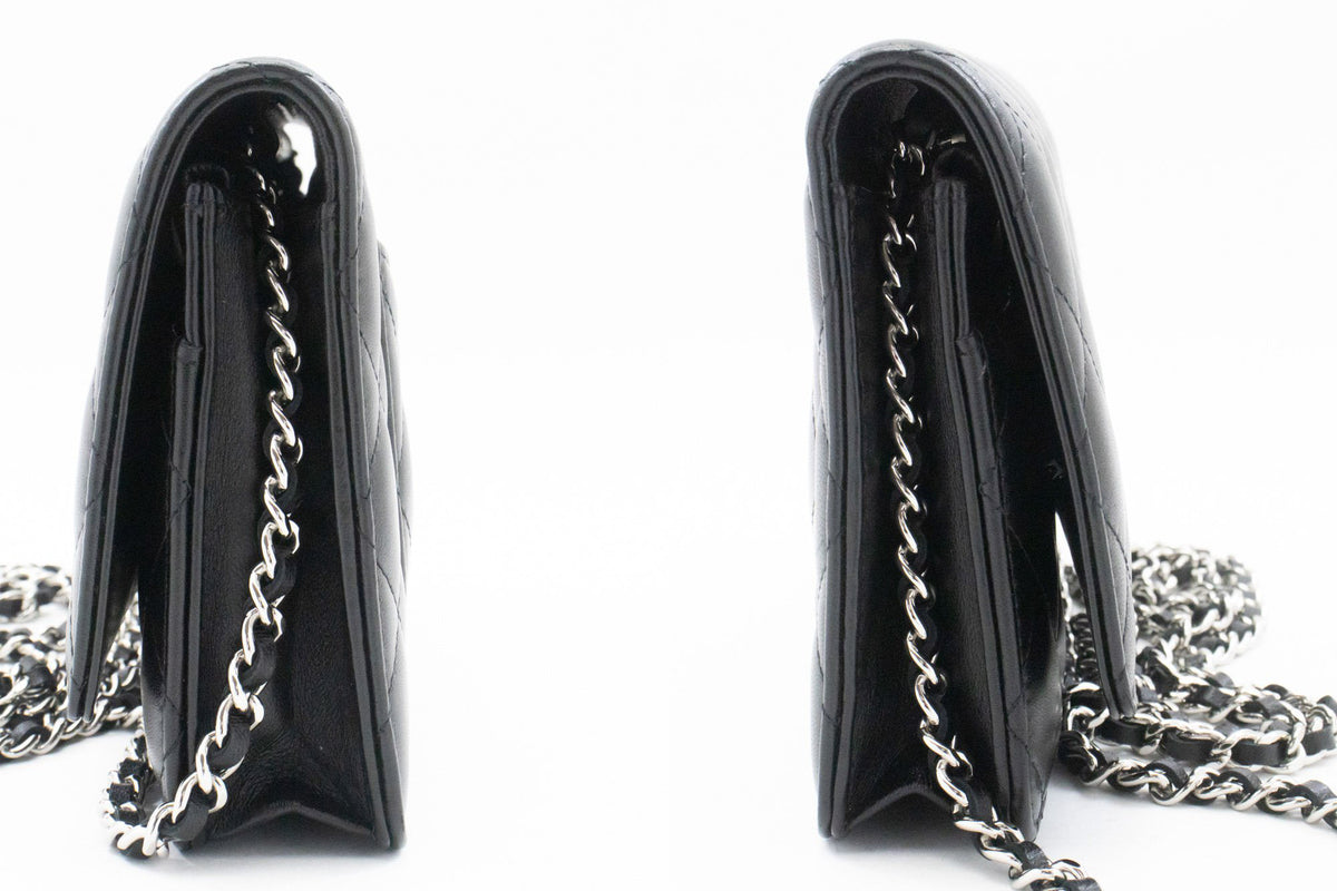 CHANEL Black Classic Wallet On Chain WOC Shoulder Bag Lambskin ap5 — side hannari-shop