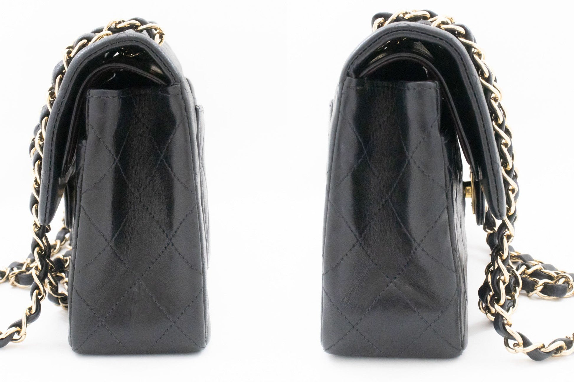 CHANEL Classic Double Flap 9" Chain Shoulder Bag Black Lambskin ai6 hannari-shop