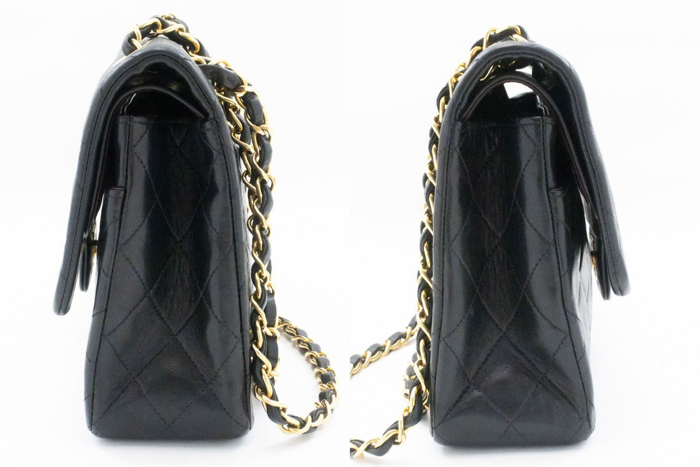 CHANEL Classic Double Flap 10" Chain Shoulder Bag Black Lambskin ag1 hannari-shop