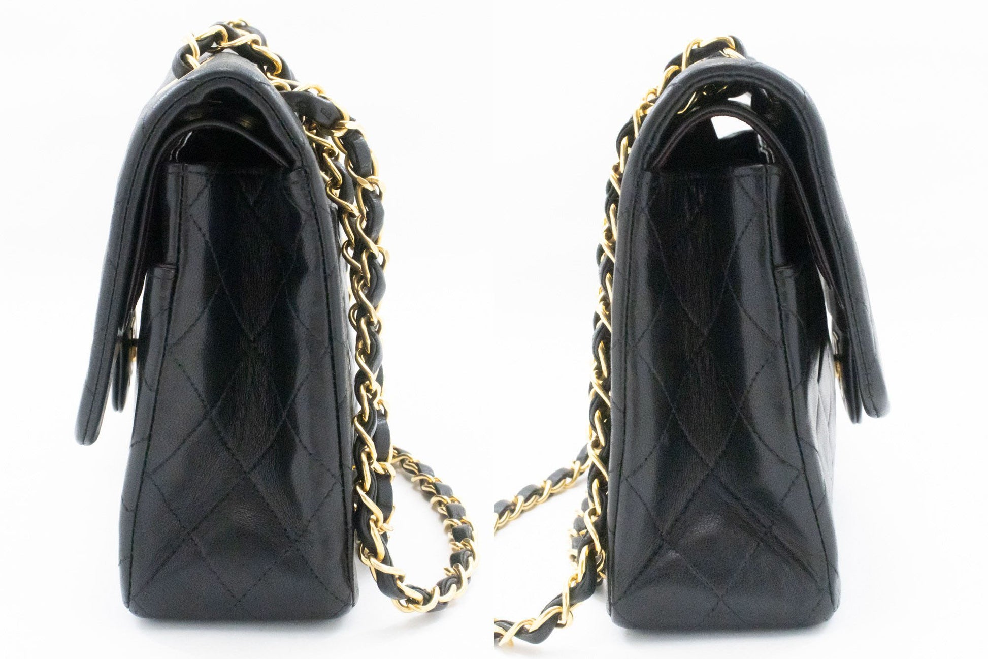 CHANEL Classic Double Flap 10" Chain Shoulder Bag Black Lambskin ag1 hannari-shop