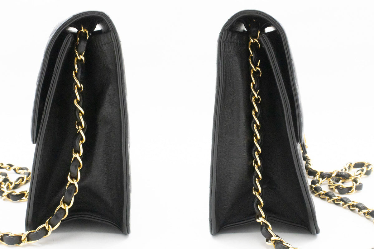 CHANEL Small Chain Shoulder Bag Clutch Black Quilted Flap Lambskin ap4 — side hannari-shop