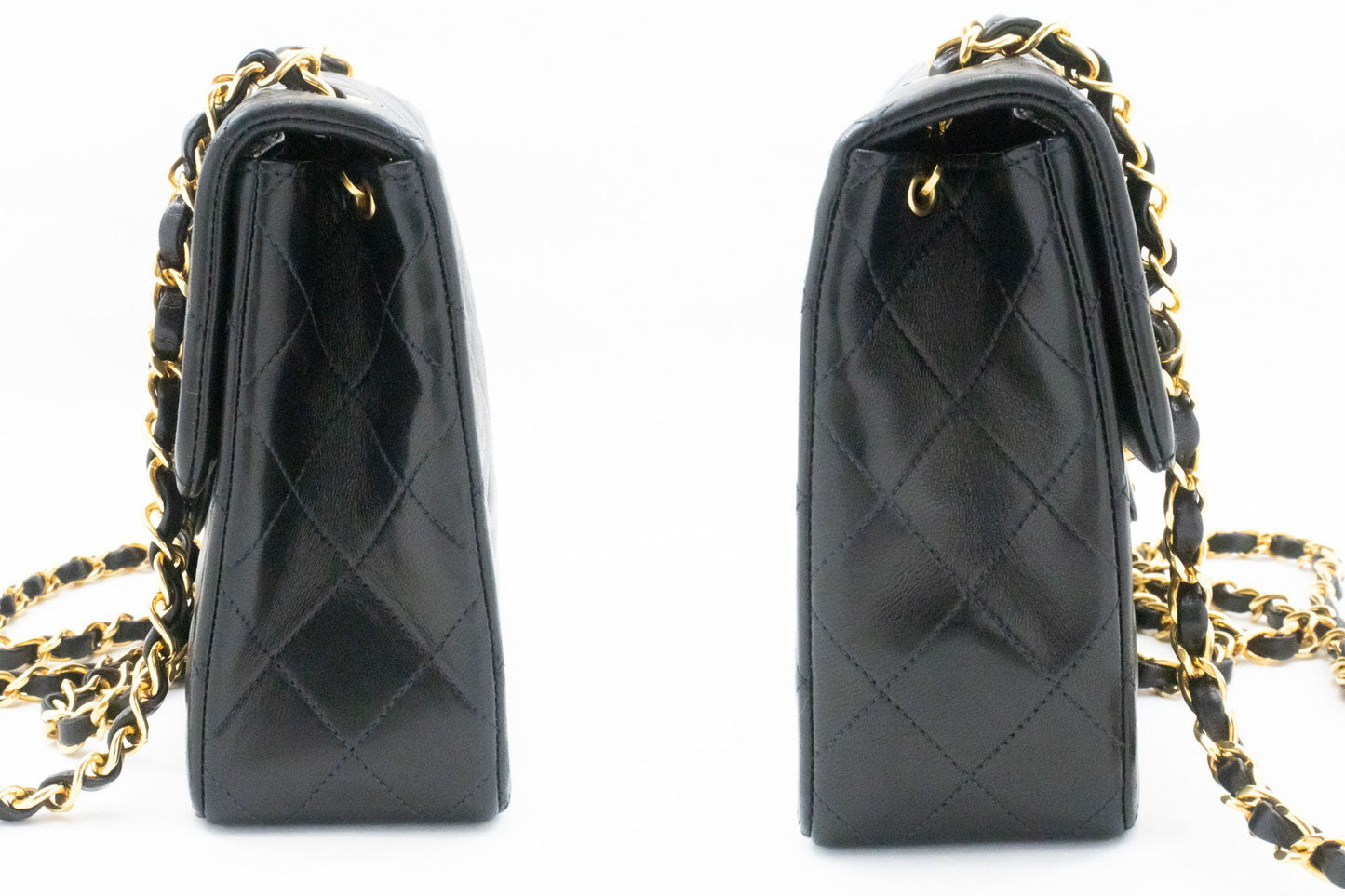 CHANEL Mini Square Small Chain Shoulder Bag Crossbody Black Lamb af9 hannari-shop