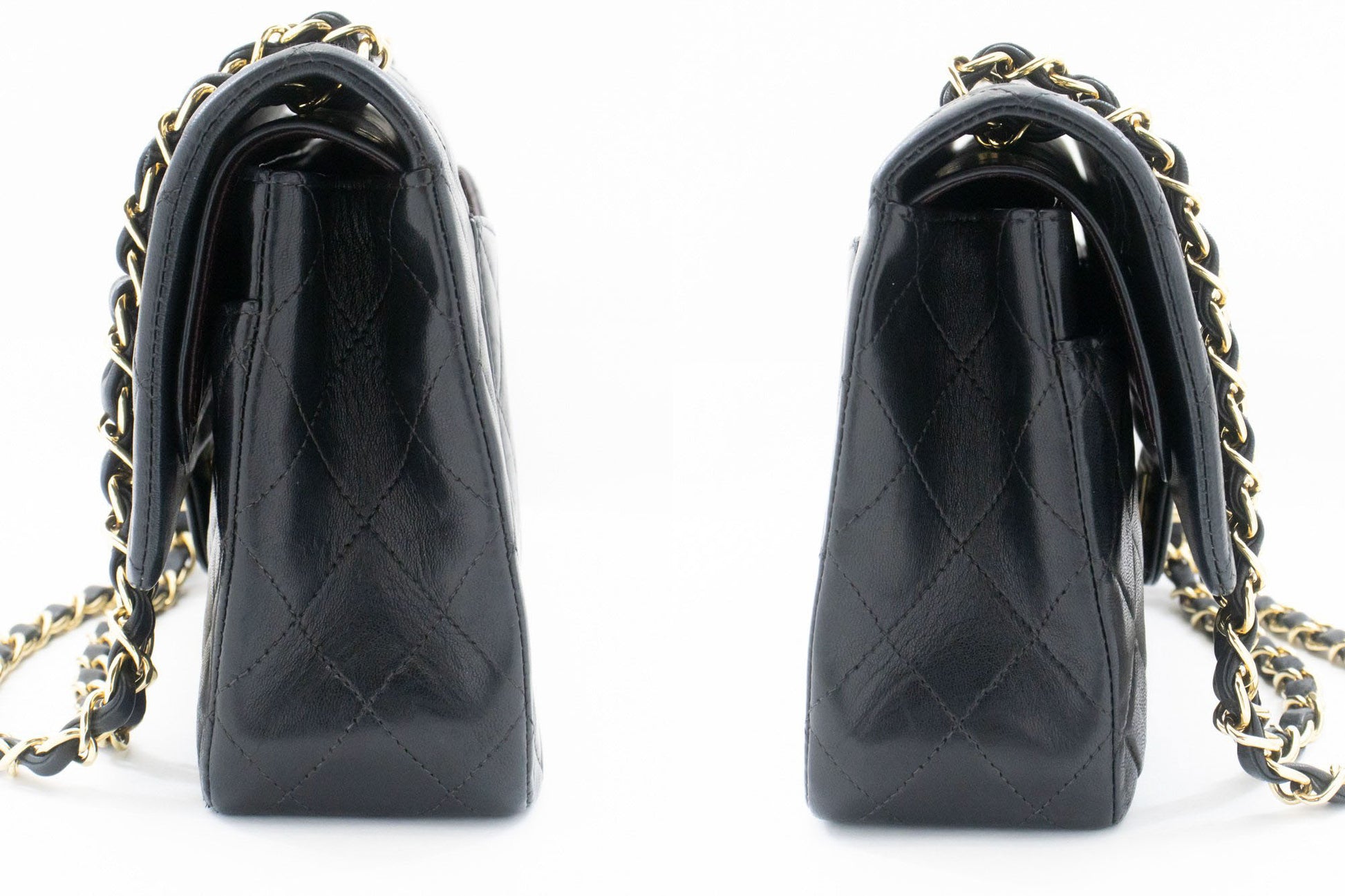 CHANEL Classic Double Flap Square Chain Shoulder Bag Black Lamb ad1 hannari-shop