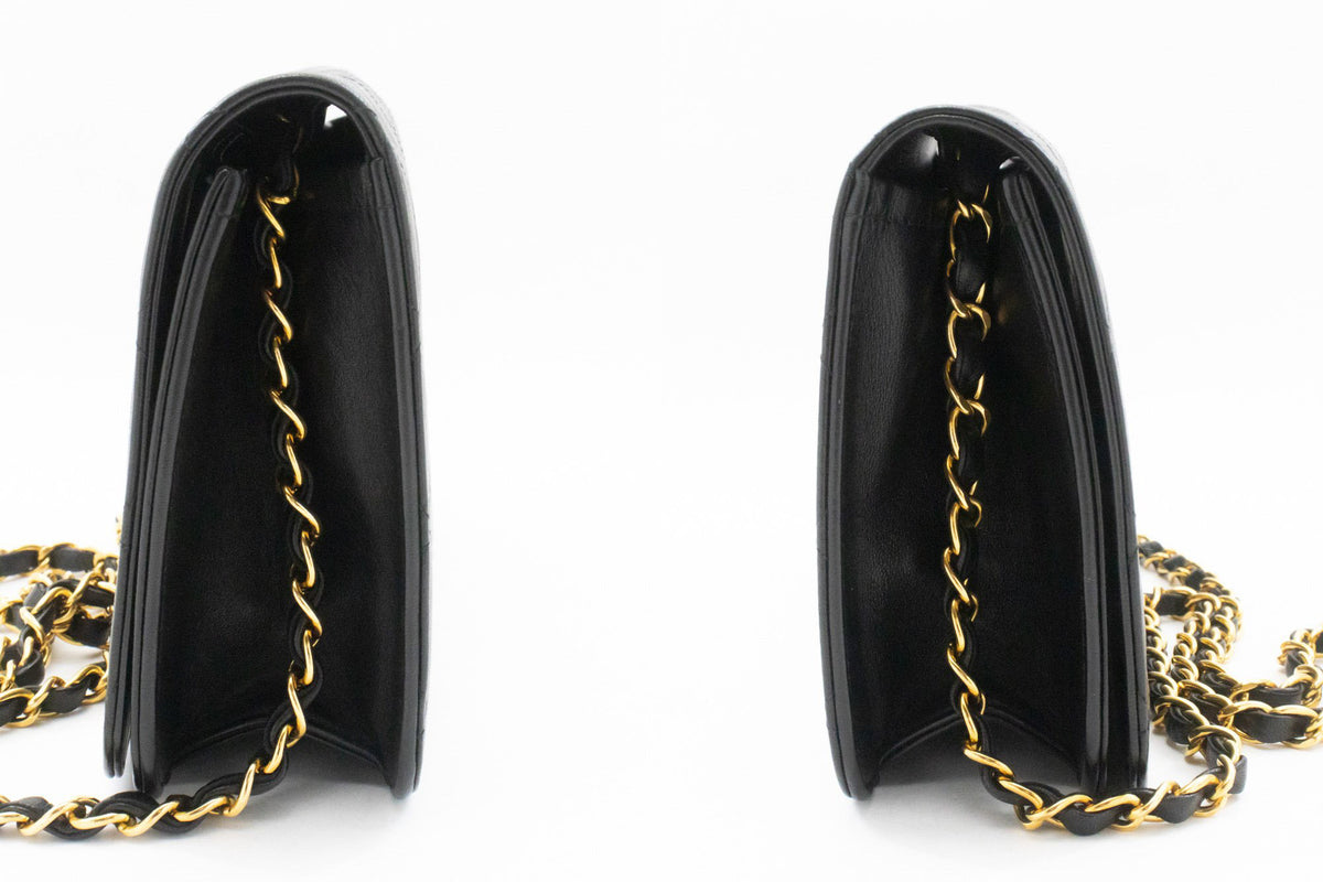 CHANEL Full Flap Chain Shoulder Bag Clutch Black Quilted Lambskin ao4 — side hannari-shop