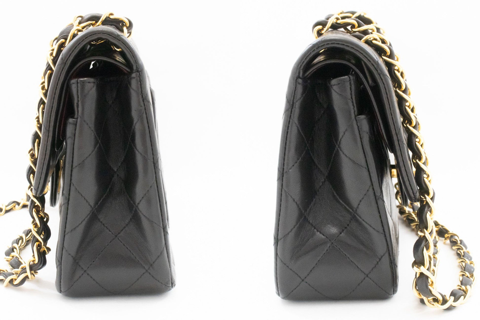 CHANEL Classic Double Flap 9" Chain Shoulder Bag Black Lambskin ah3 hannari-shop