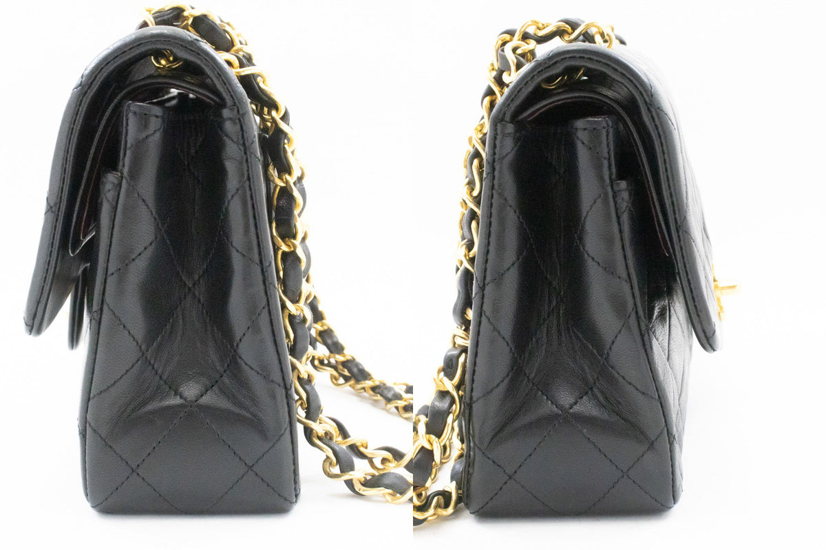 CHANEL Classic Double Flap 9" Chain Shoulder Bag Black Lambskin ap2 — side hannari-shop