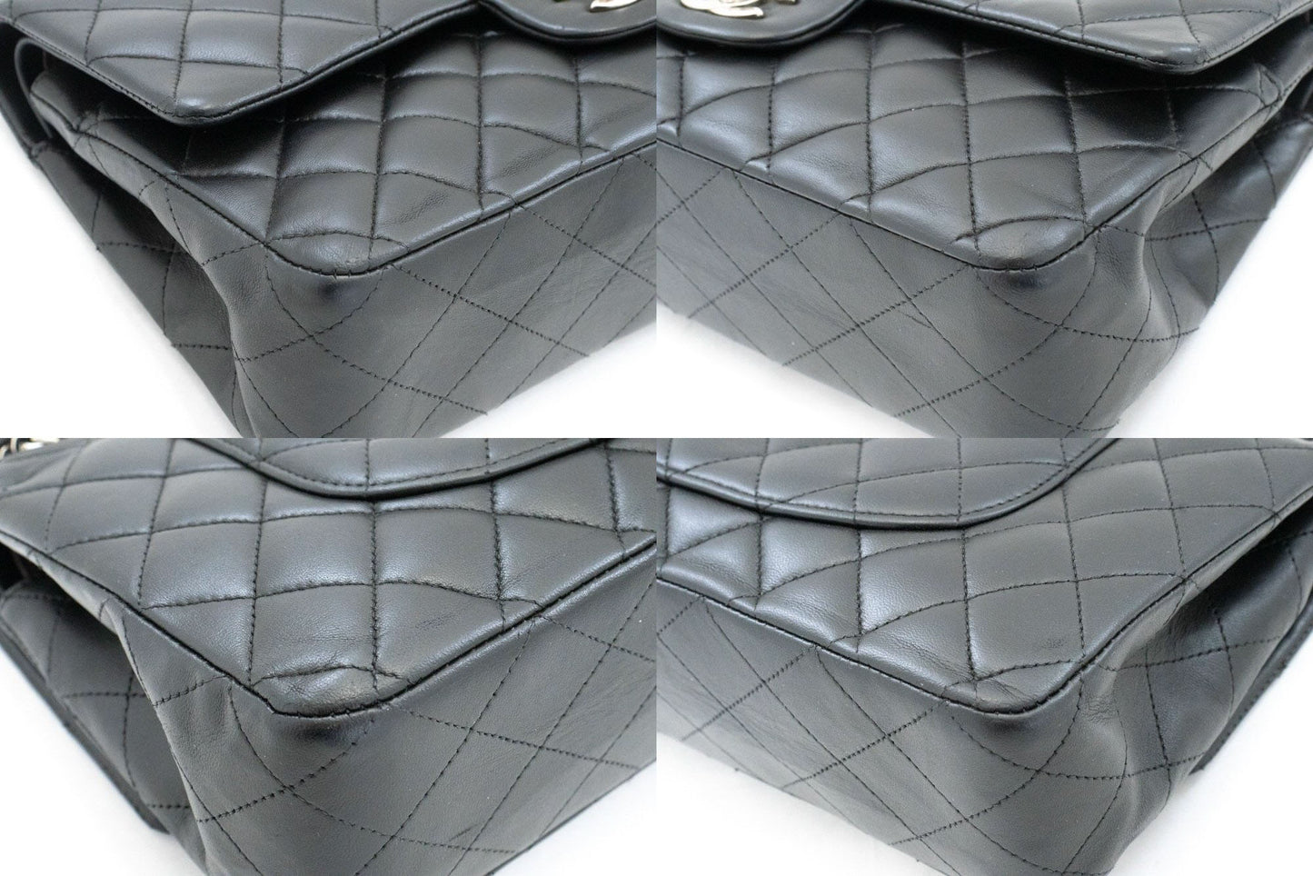 CHANEL Classic Double Flap 10" Silver Chain Shoulder Bag Black ai1 hannari-shop