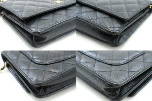 CHANEL Grained Calfskin Wallet On Chain WOC Black Shoulder Bag n96 hannari-shop