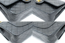 CHANEL Classic Double Flap 10" Chain Shoulder Bag Black Lambskin p99 hannari-shop