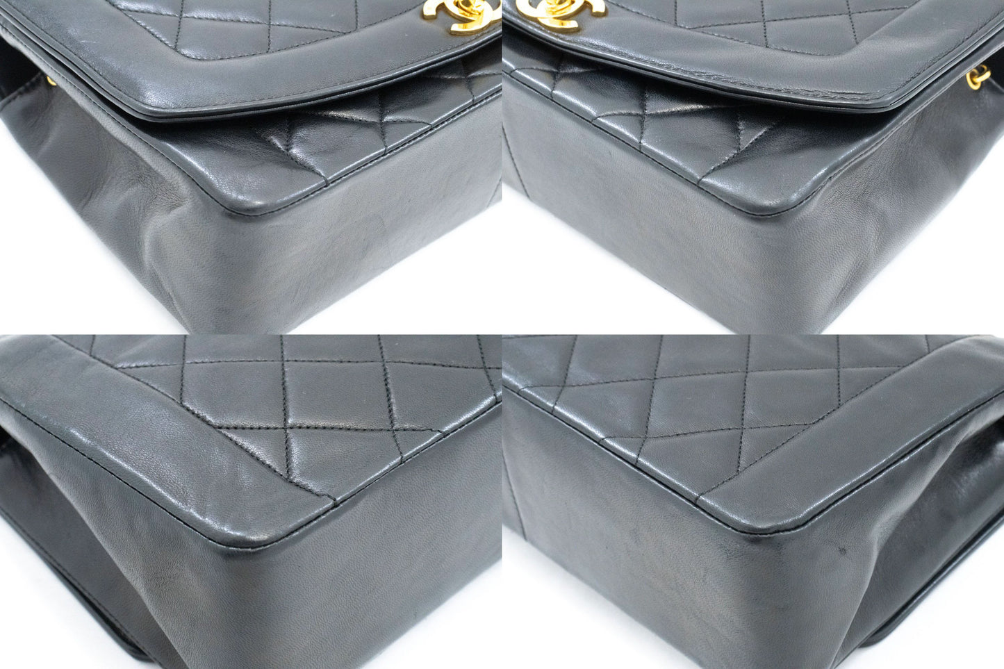 CHANEL Diana Flap Chain Shoulder Bag Black Quilted Lambskin Purse ah1 hannari-shop