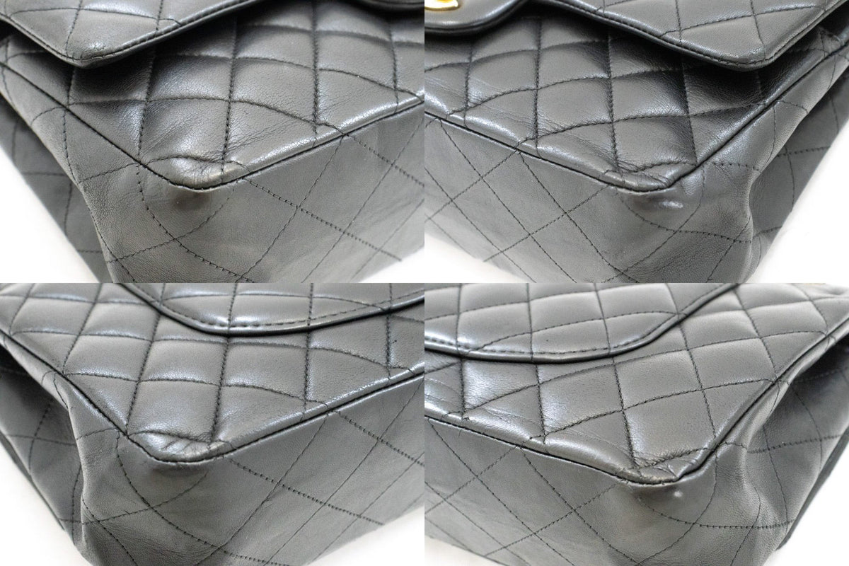 CHANEL Classic Double Flap 10" Chain Shoulder Bag Black Lambskin aq1 — corners hannari-shop
