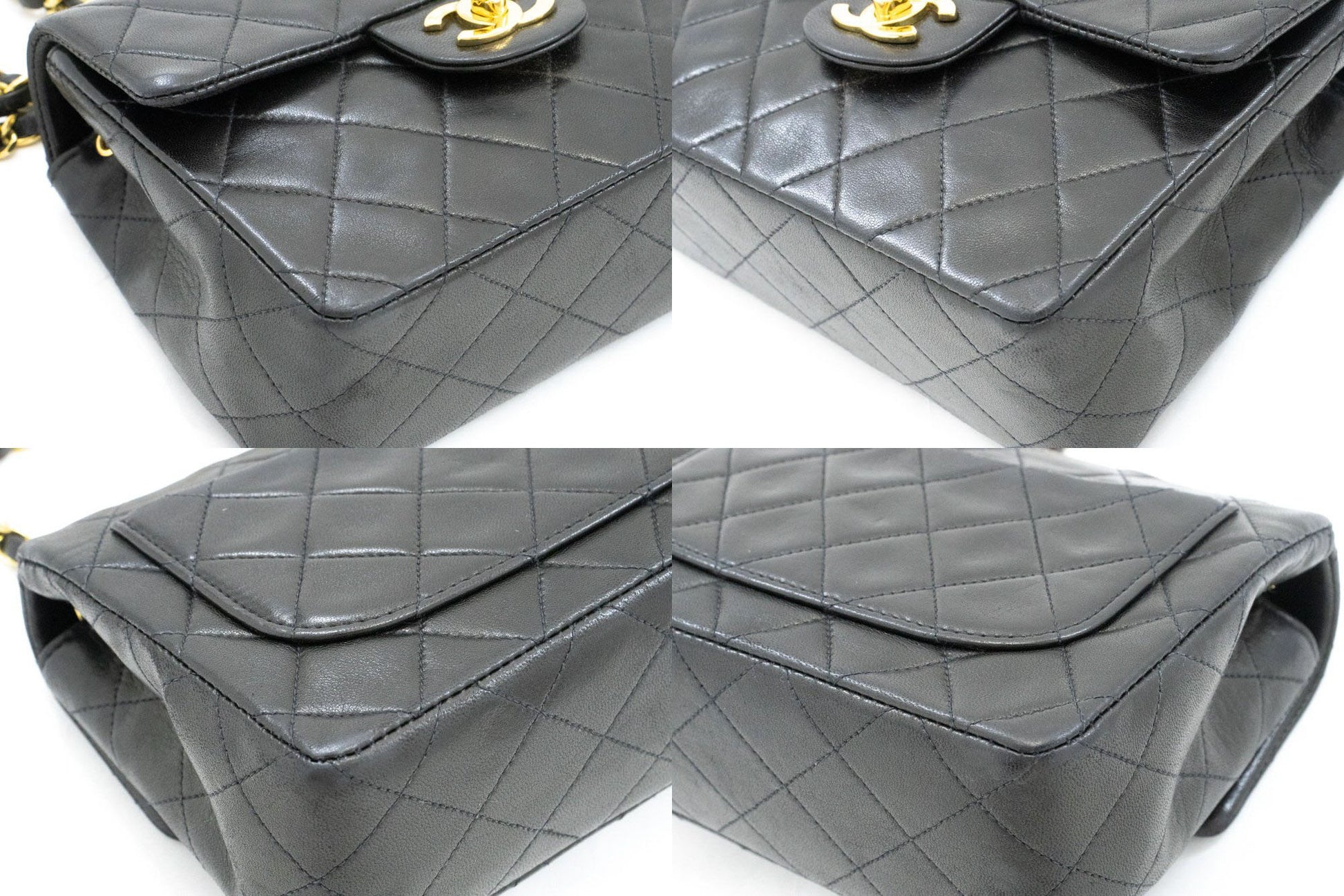 CHANEL Mini Square Small Chain Shoulder Bag Crossbody Black Lamb af1 hannari-shop