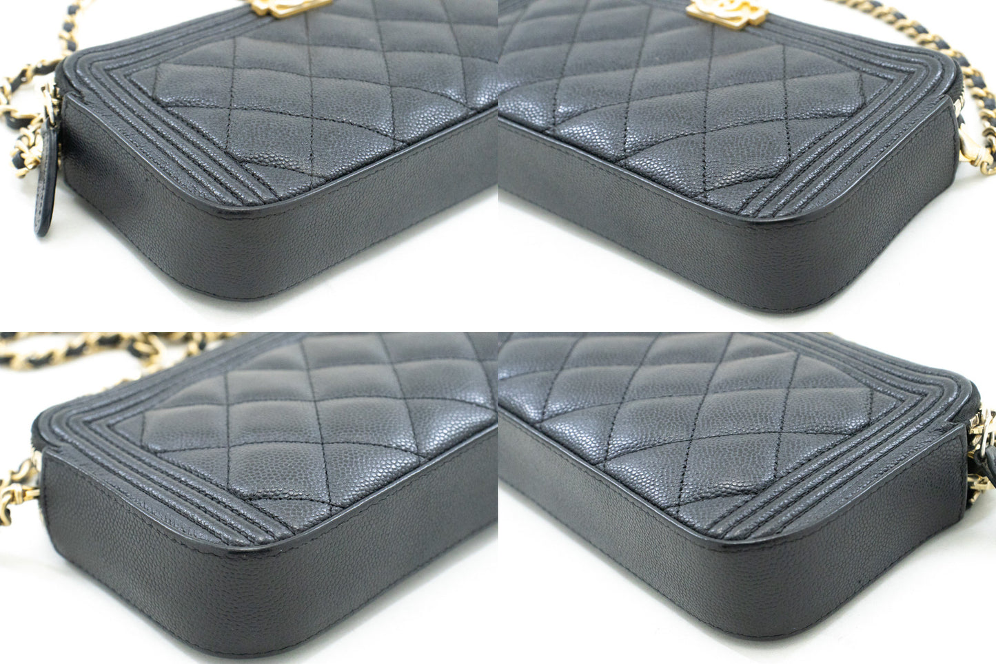 CHANEL Boy Black Caviar Wallet On Chain WOC Double Zip Shoulder n35 hannari-shop