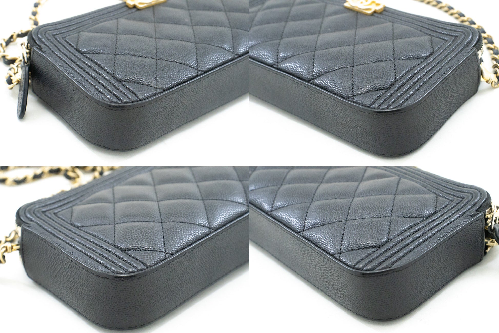 CHANEL Boy Black Caviar Wallet On Chain WOC Double Zip Shoulder n35 hannari-shop