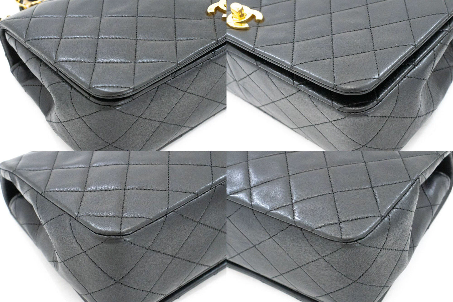 CHANEL Full Flap Chain Shoulder Bag Crossbody Black Quilted ah8 hannari-shop