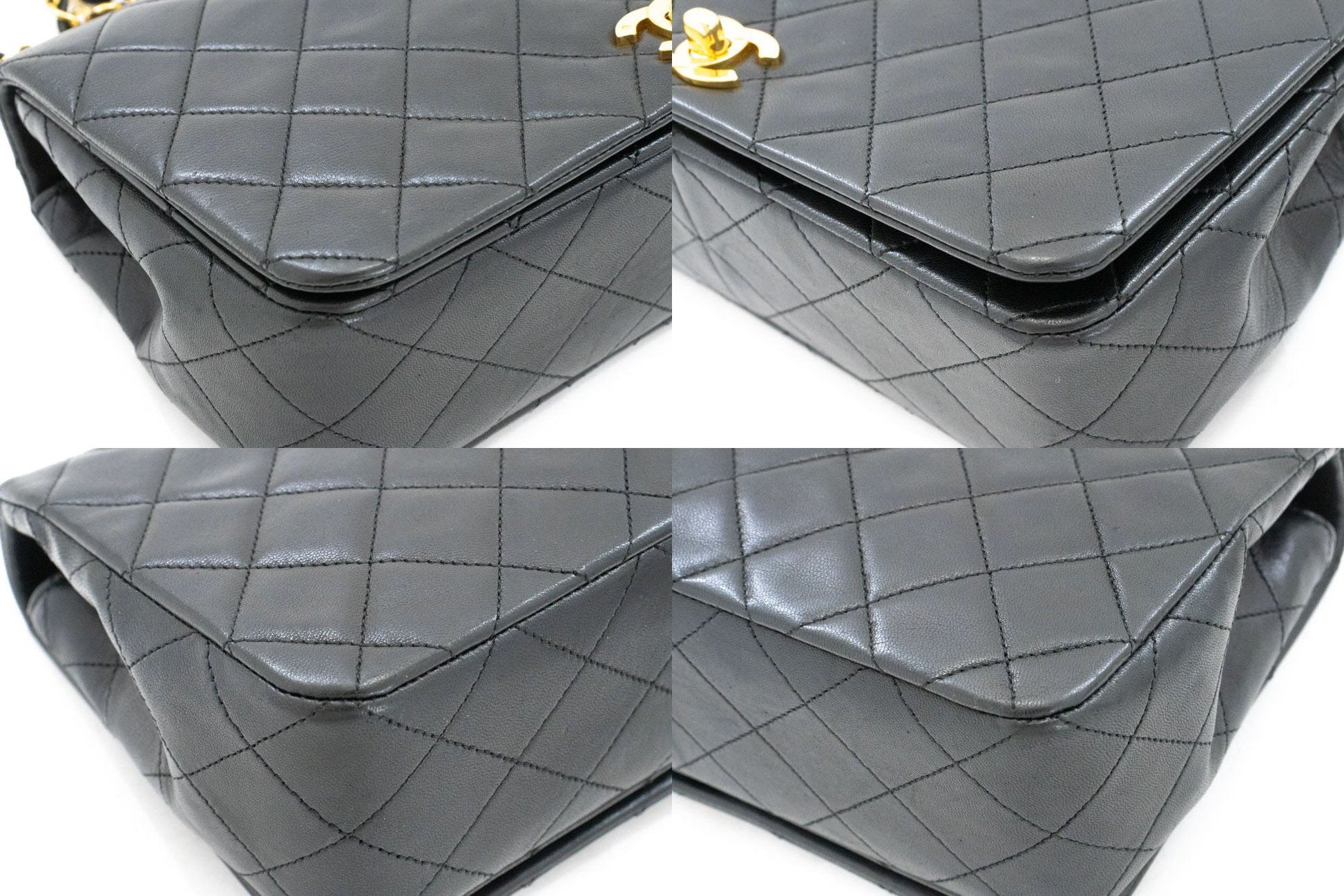 CHANEL Full Flap Chain Shoulder Bag Crossbody Black Quilted ah8 hannari-shop