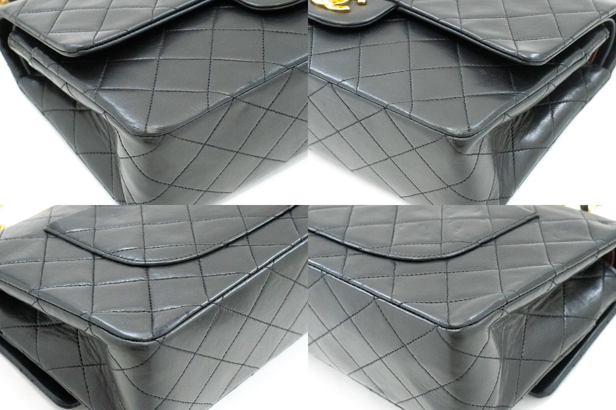 CHANEL Classic Double Flap 10" Chain Shoulder Bag Black Lambskin ao6 — corners hannari-shop