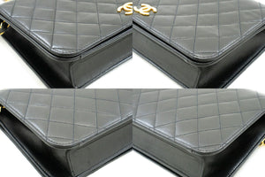 CHANEL Full Flap Chain Shoulder Bag Clutch Black Quilted Lambskin p74 hannari-shop