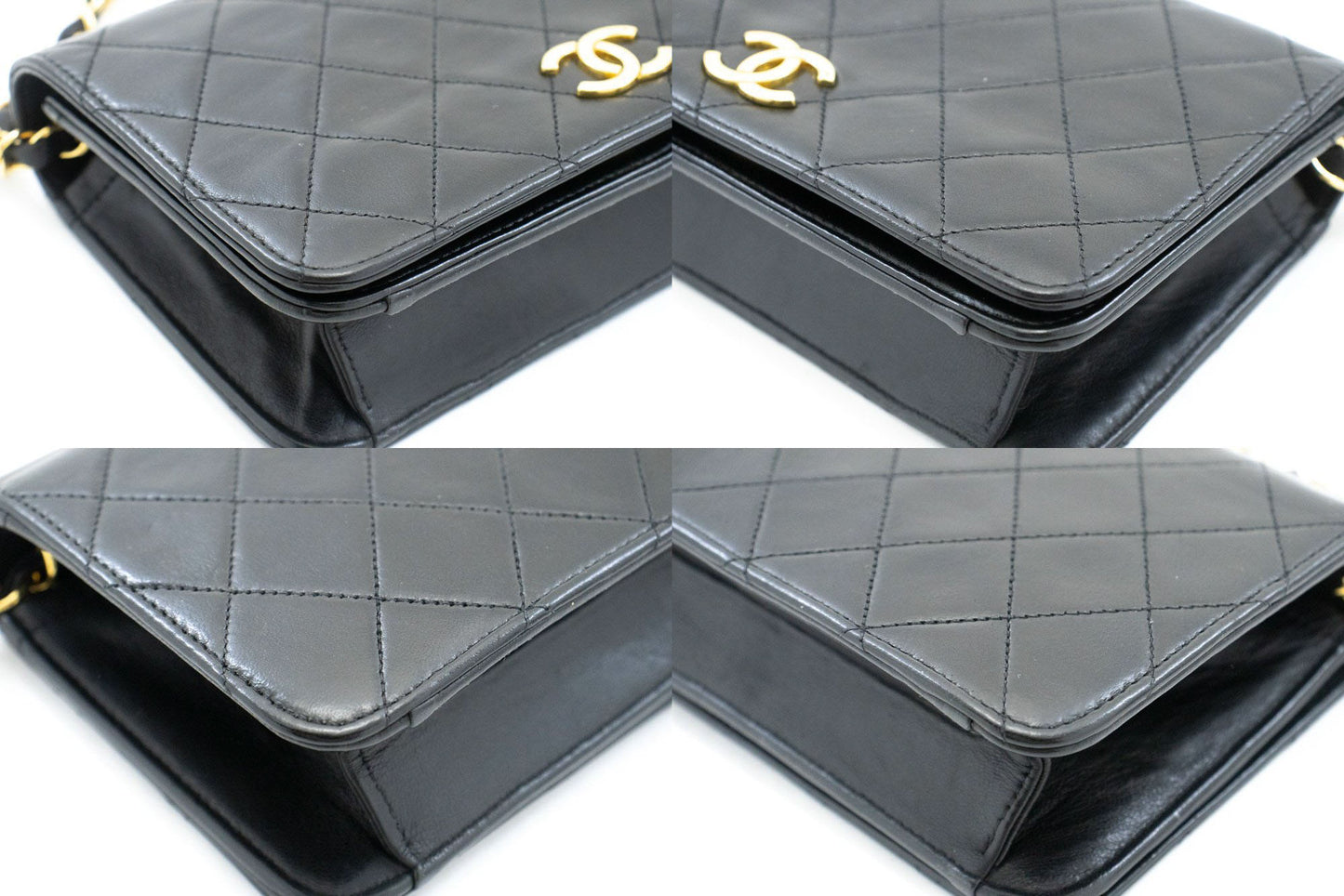 CHANEL Full Flap Small Chain Shoulder Bag Clutch Black Quilted ab7 hannari-shop