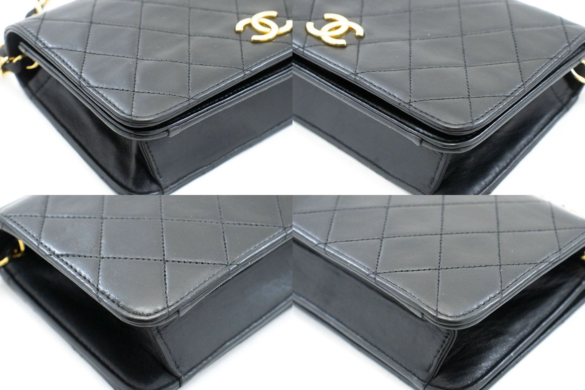 CHANEL Full Flap Small Chain Shoulder Bag Clutch Black Quilted ab7 hannari-shop